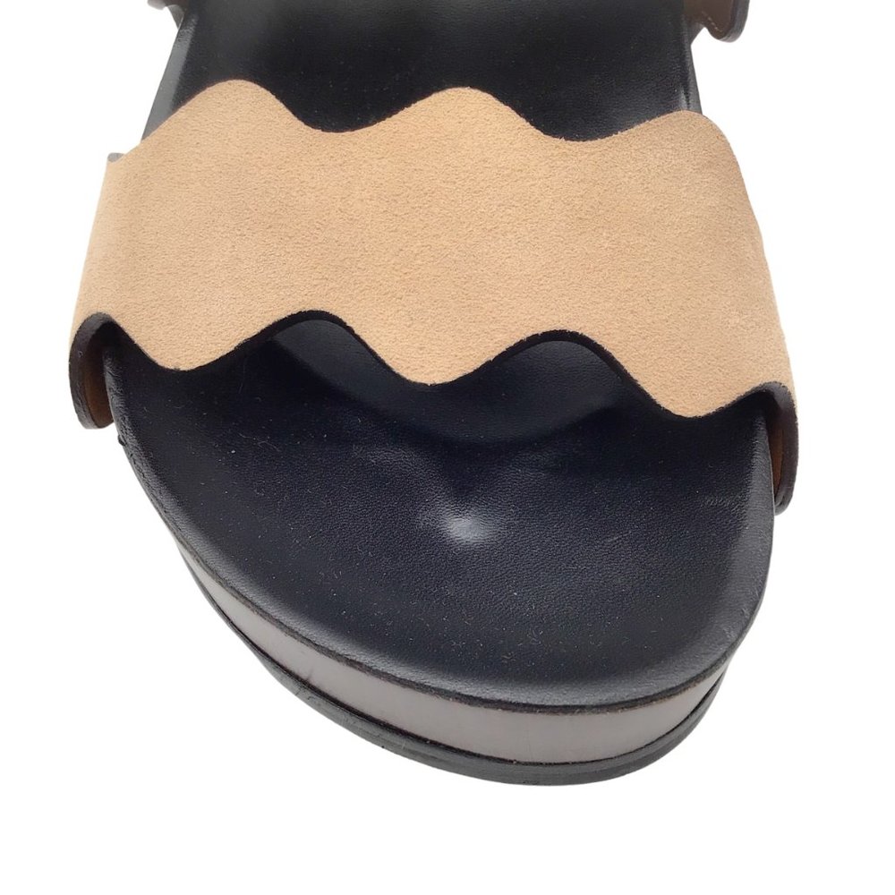 CHLOE CARRAIA TAN SUEDE AND LEATHER FLAT SLIDE SANDALS - Picture 5 of 7